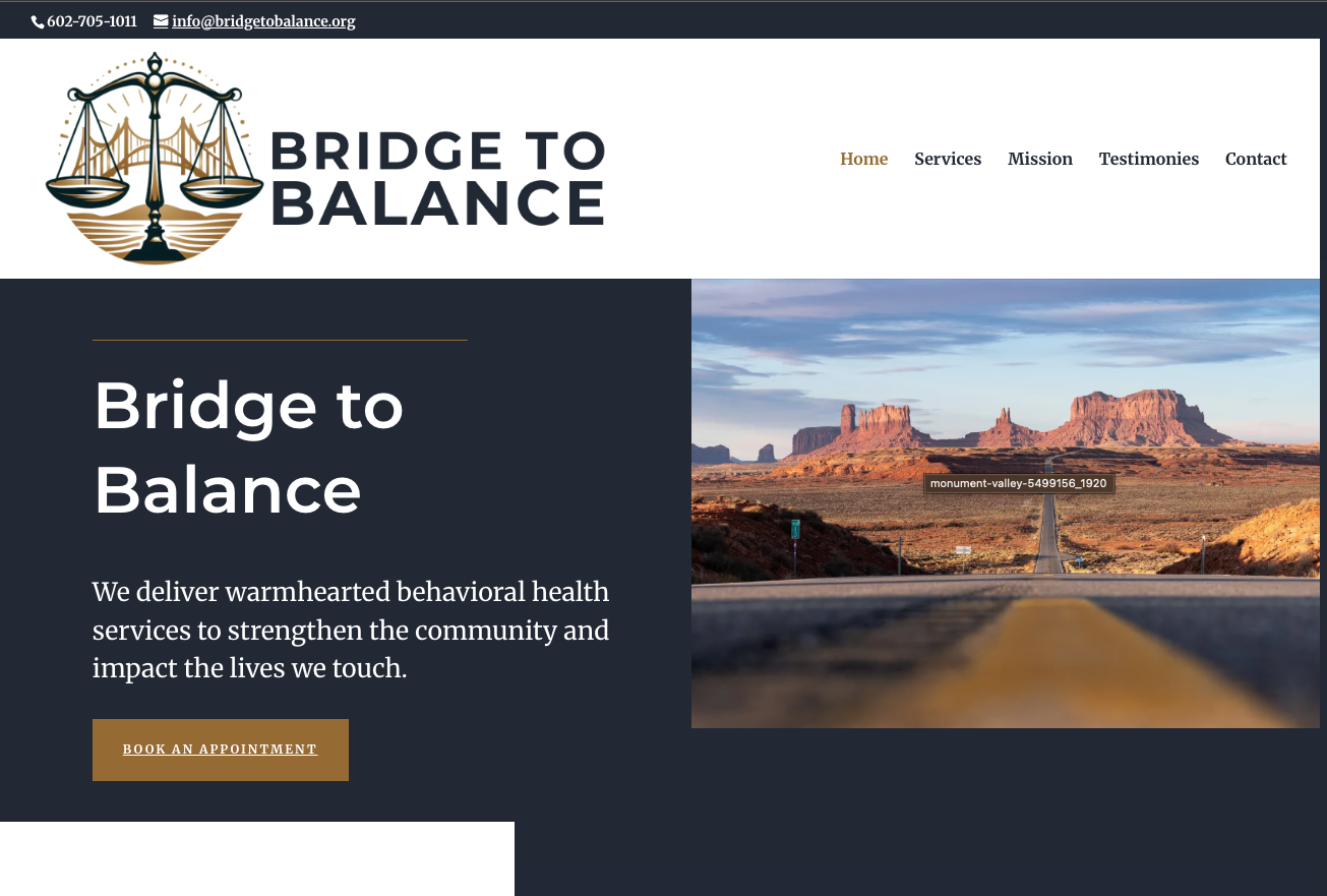 Website design for Bridge to Balance
