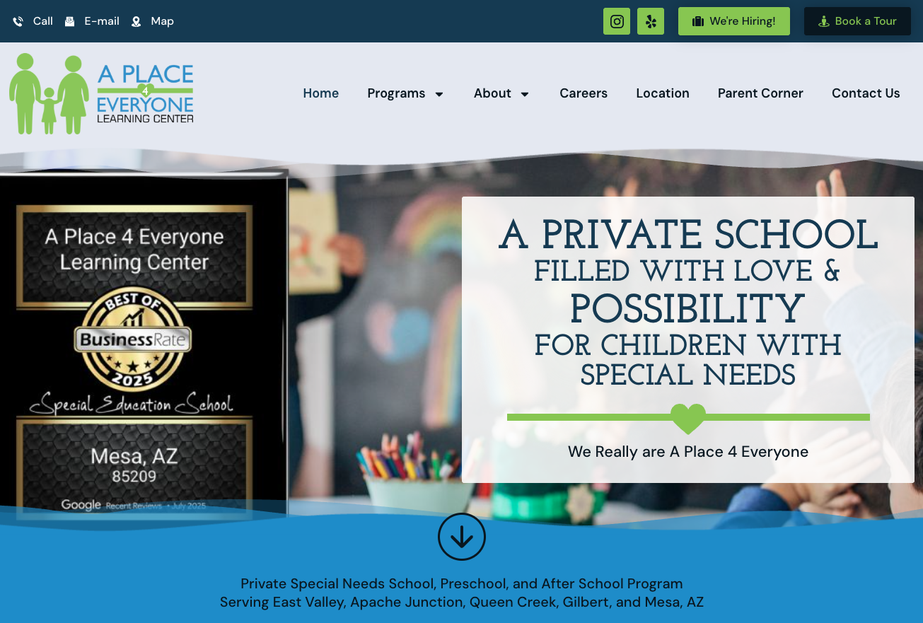 Website design for A Place For Everyone Learning Center