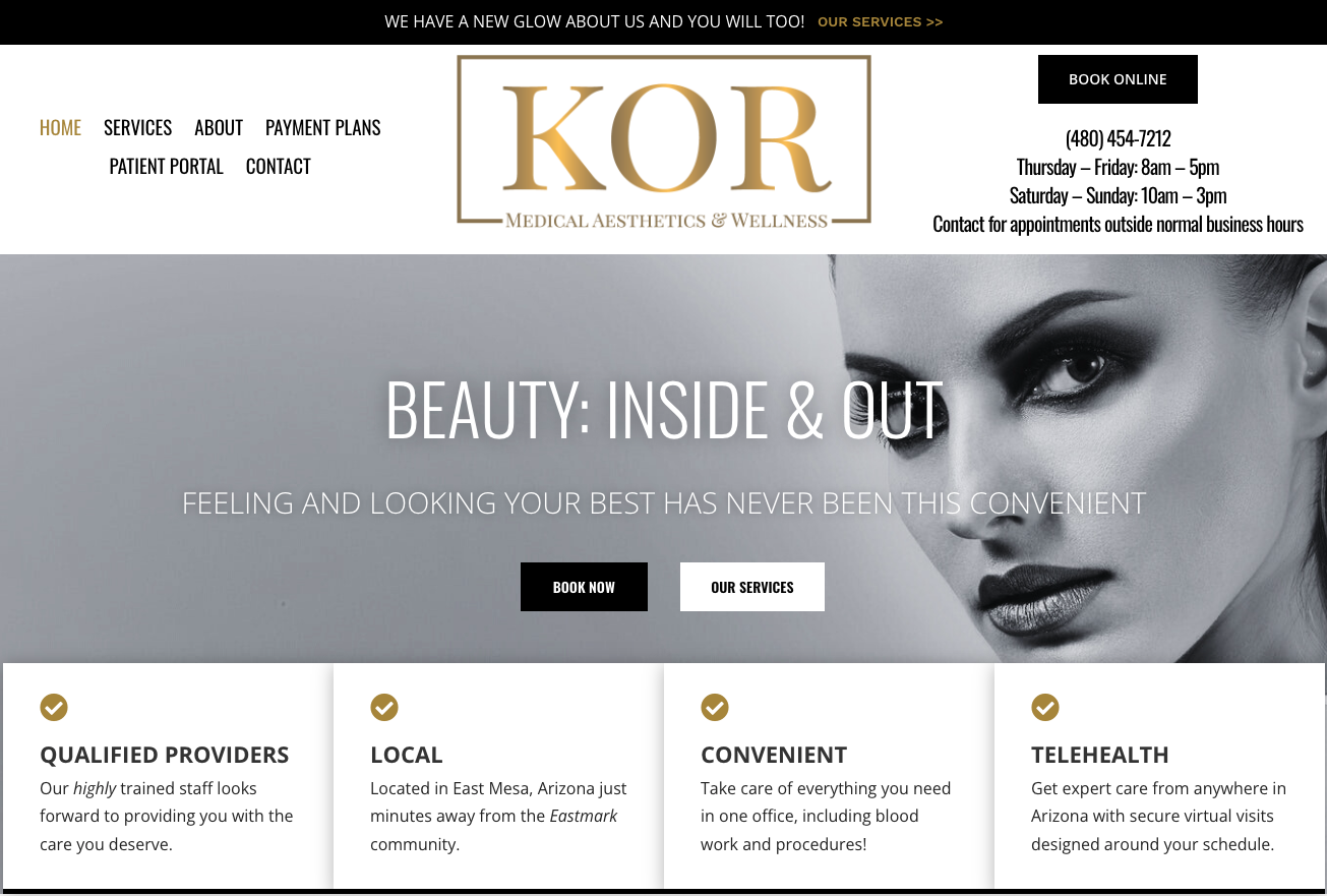 Website design for KOR Arizona