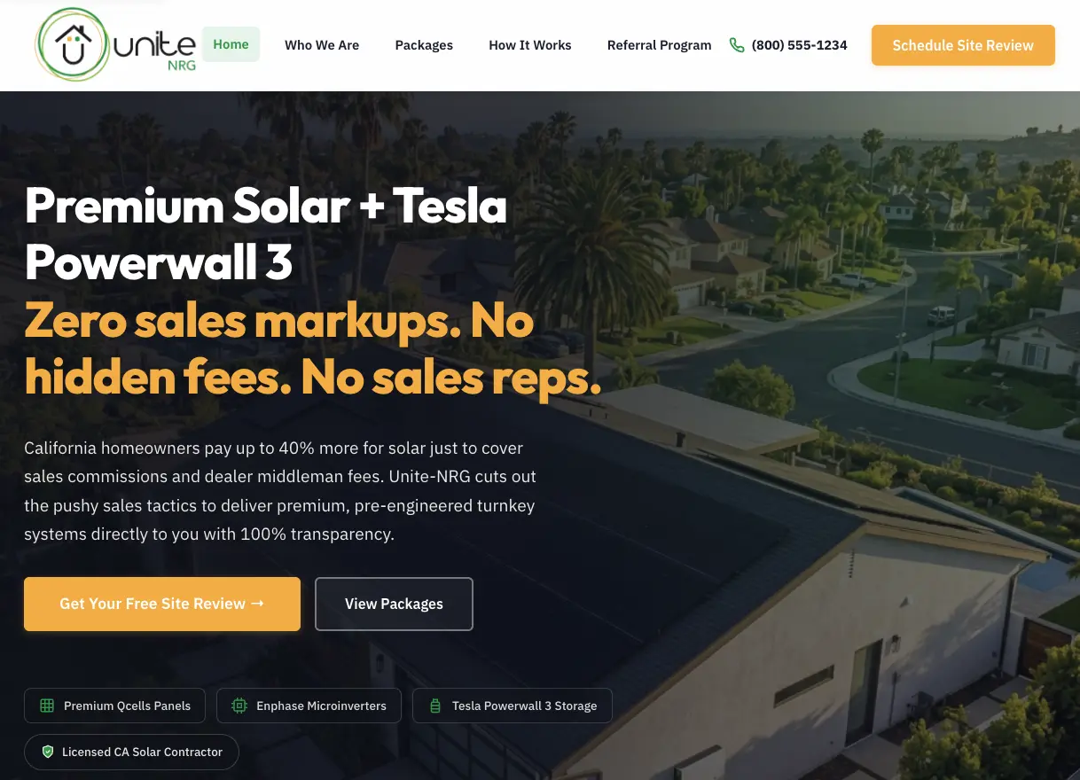 Solar energy website design for Unite-Nrg Solar