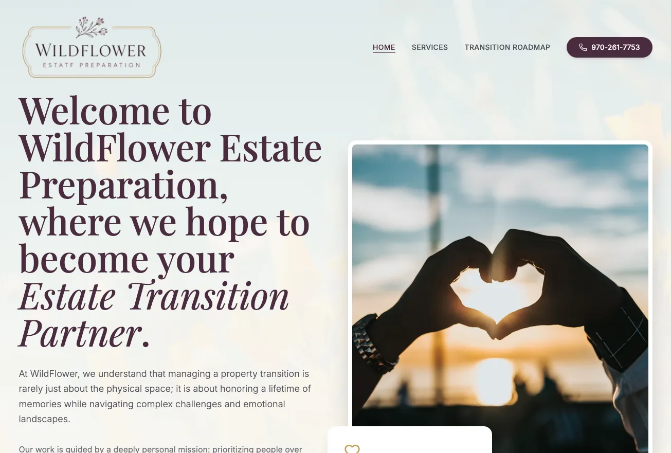 Estate transition service website design for Wildflower Estate Preparation